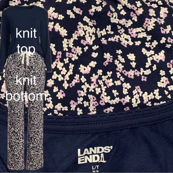 LANDSEND TALL LARGE Pajamas Set Cotton Knit Long Sleeve Top and Long Pants - Picture 1 of 2